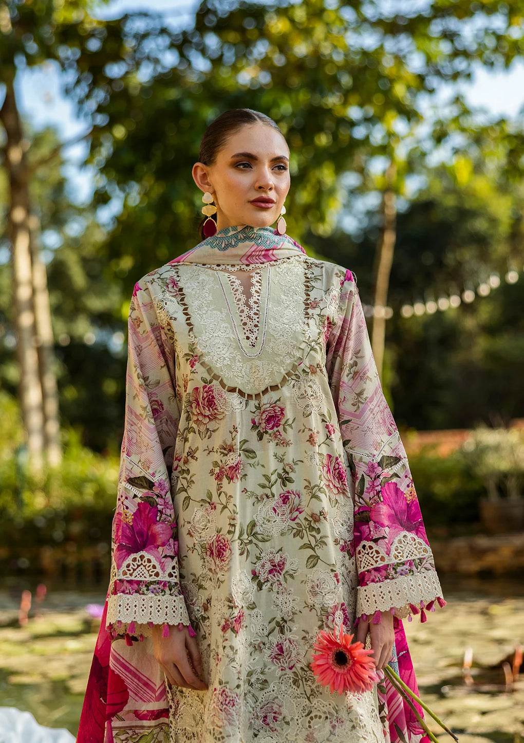 Elaf Print Chikankari Unstitched Lawn 3pcs - Jotey