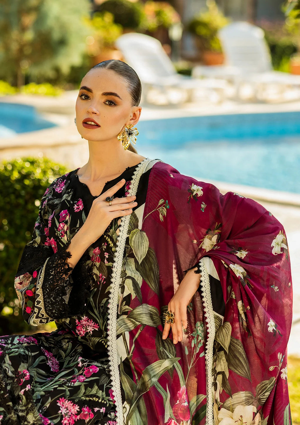 Elaf Print Chikankari Unstitched Lawn 3pcs