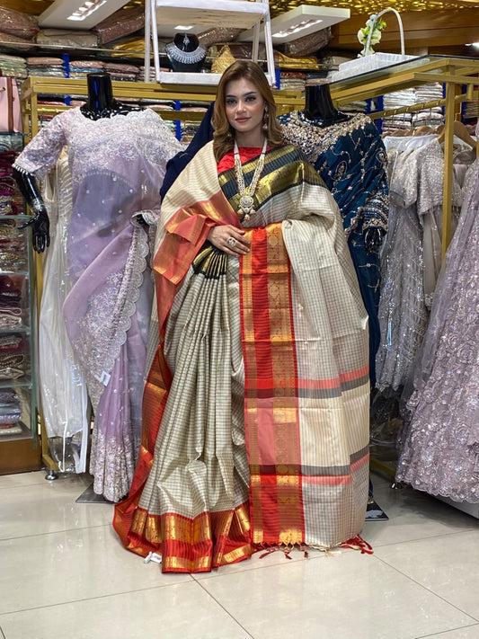 Indian Half Silk Ganga Jamuna Par Sharee