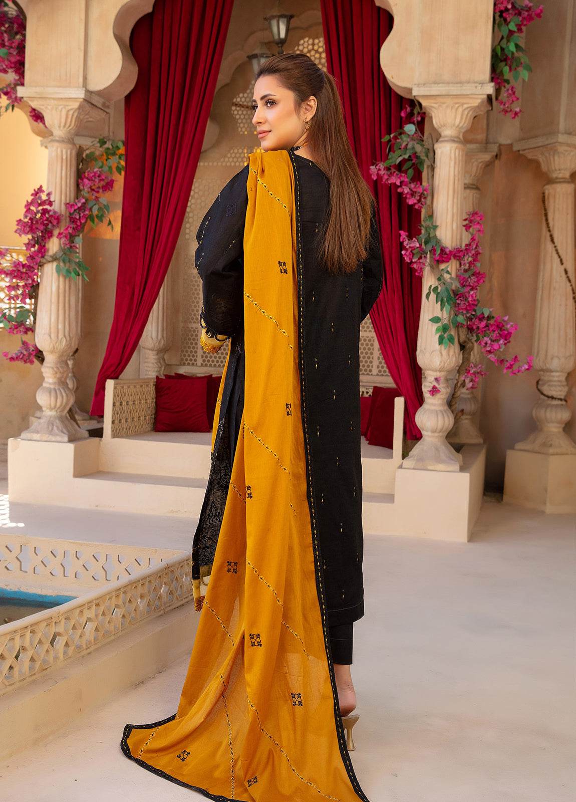 Anaya Hoor Saffron Embroidered Lawn Unstitched 3pcs - Jotey