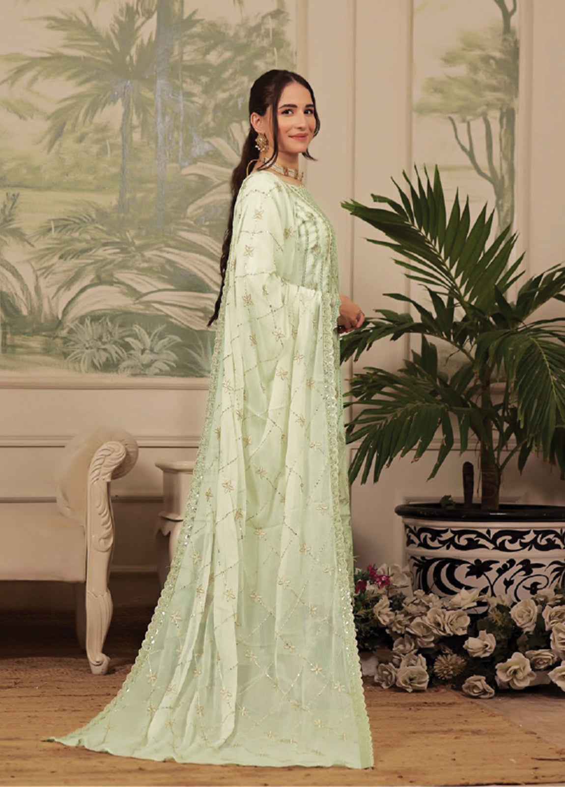 Nura Luxury Embroidered Chiffon Semi-Stitched 3pcs