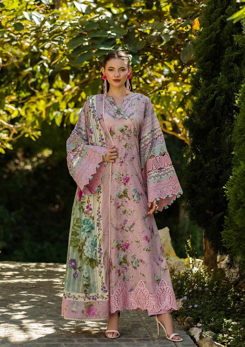 Elaf Print Chikankari Unstitched Lawn 3pcs - Jotey