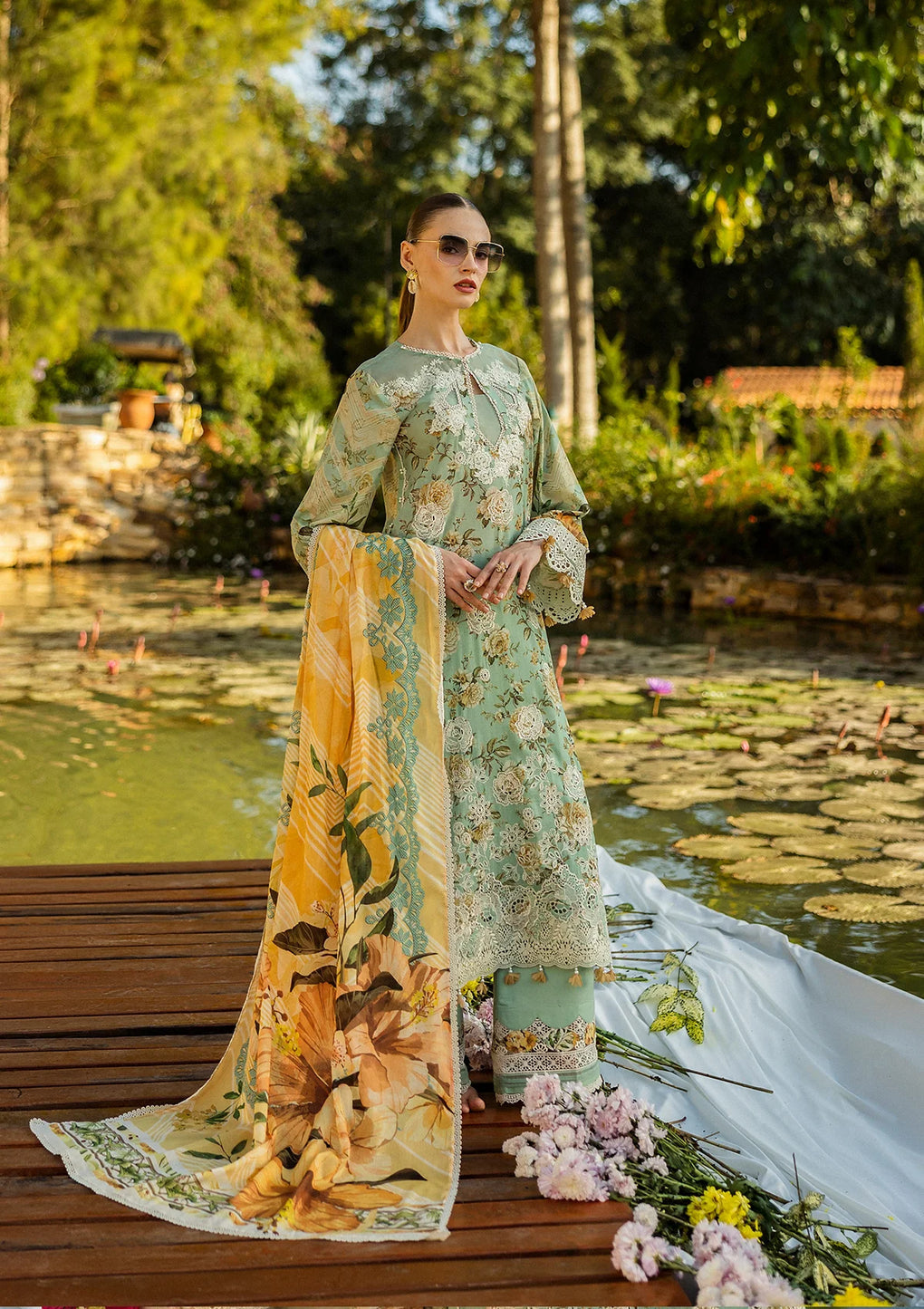 Elaf Print Chikankari Unstitched Lawn 3pcs