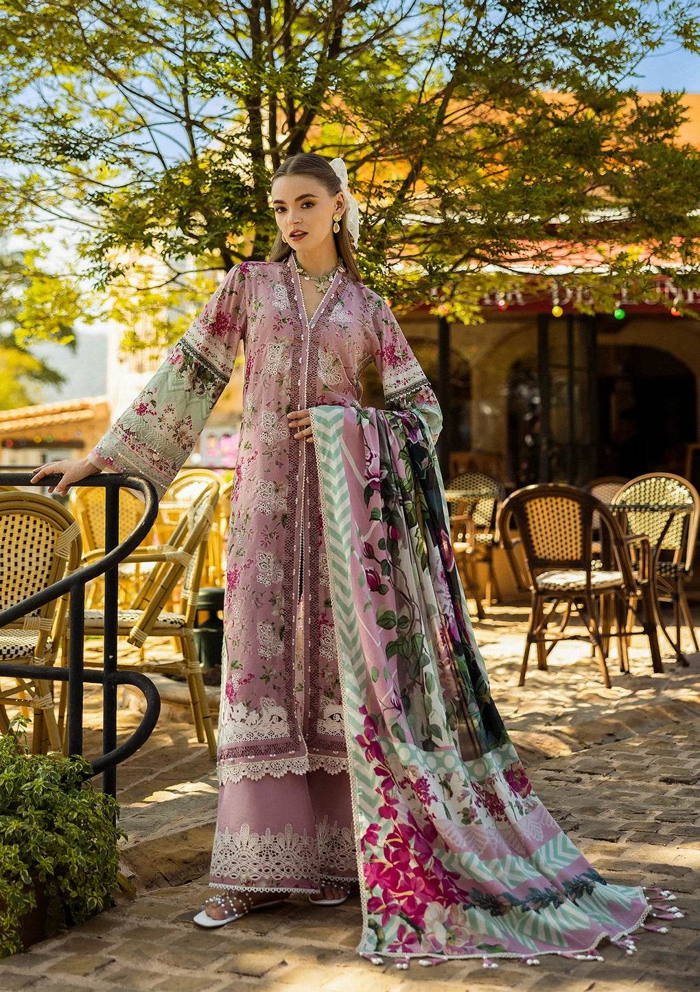 Elaf Print Chikankari Unstitched Lawn 3pcs - Jotey
