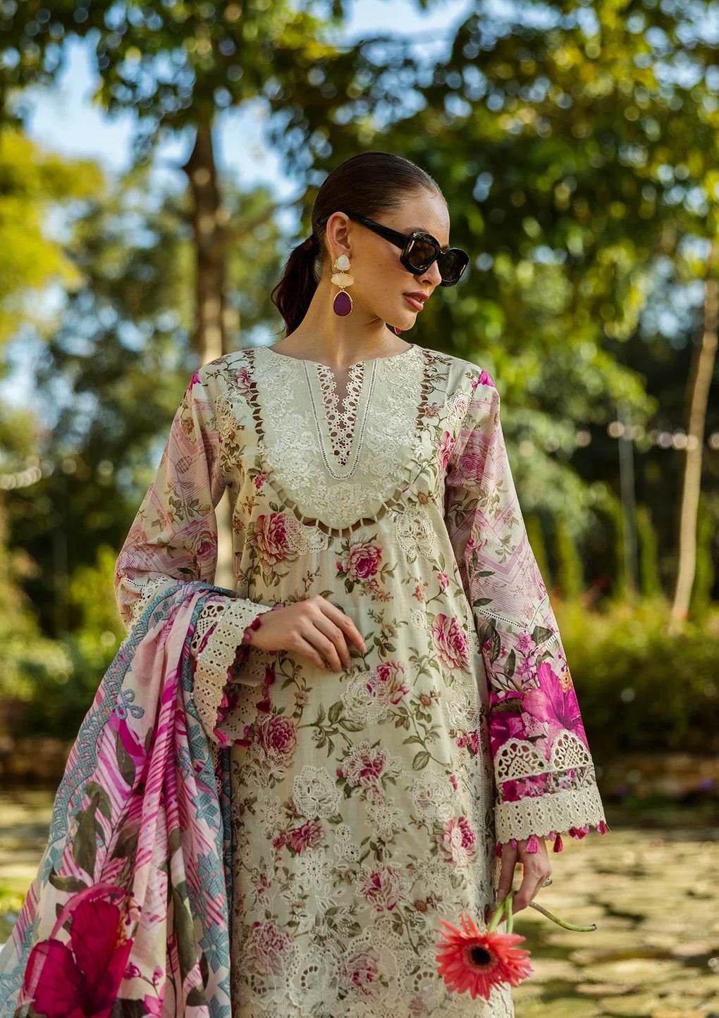 Elaf Print Chikankari Unstitched Lawn 3pcs - Jotey