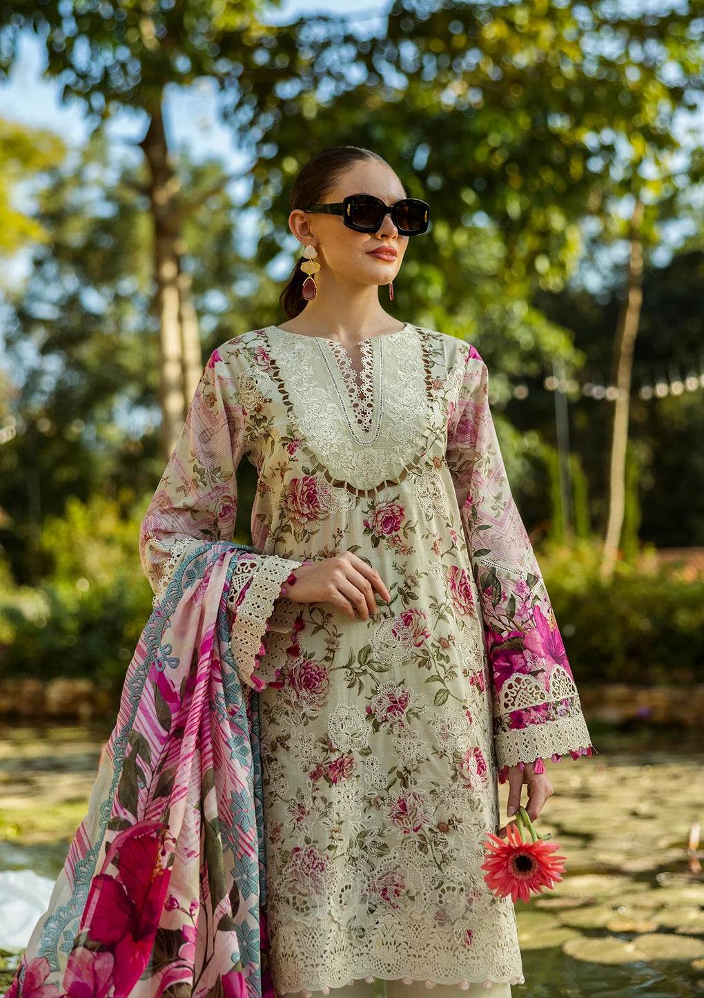 Elaf Print Chikankari Unstitched Lawn 3pcs - Jotey