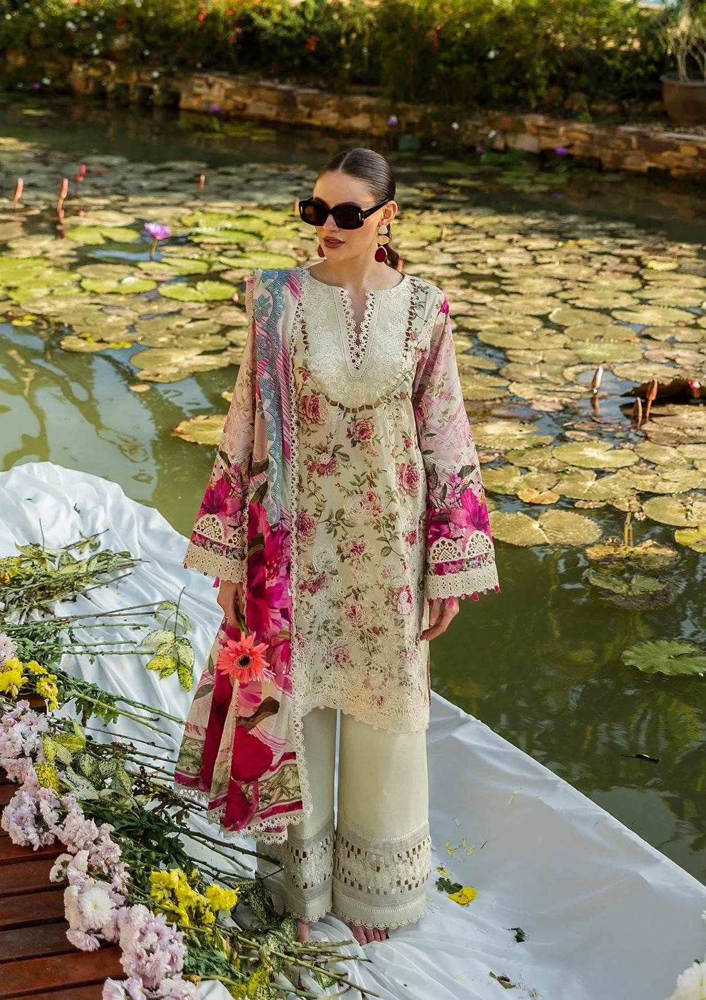 Elaf Print Chikankari Unstitched Lawn 3pcs - Jotey