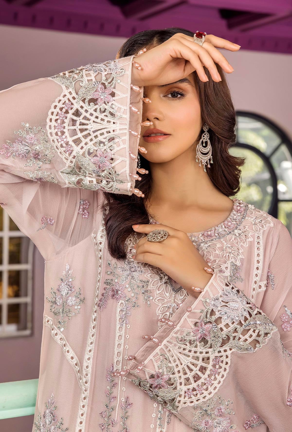 Ranak-E-Mehal Embroidered Chiffon Semi-Stitched 3pcs