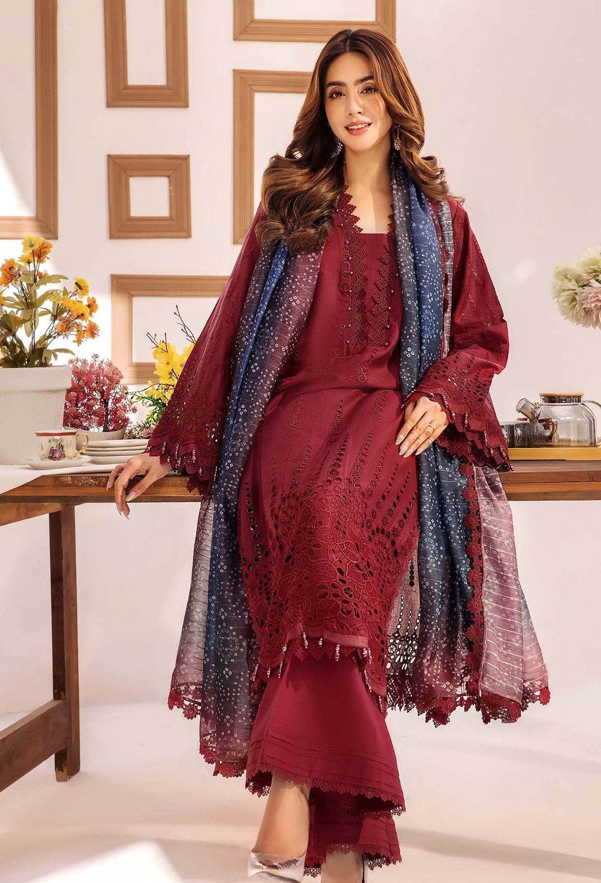 Adans Libas Stella Unstitched Chikankari Lawn 3 Piece - Jotey