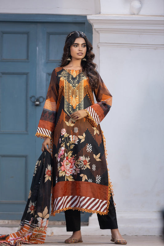 Hania Printed+Embroidered & Sequence Work Lawn Unstitched 3pcs