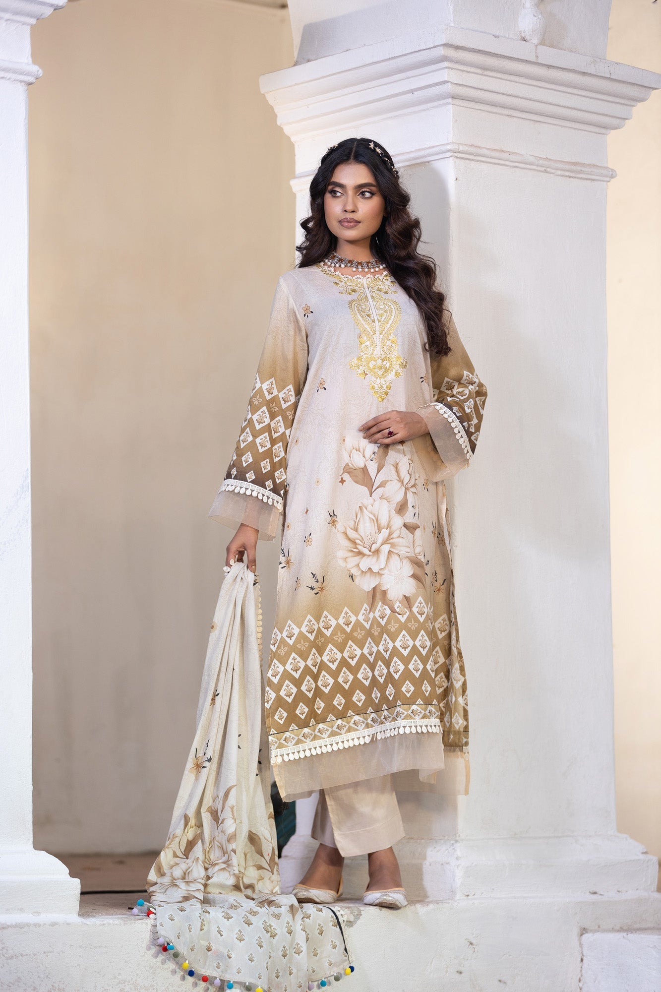 Hania Printed+Embroidered & Sequence Work Lawn Unstitched 3pcs