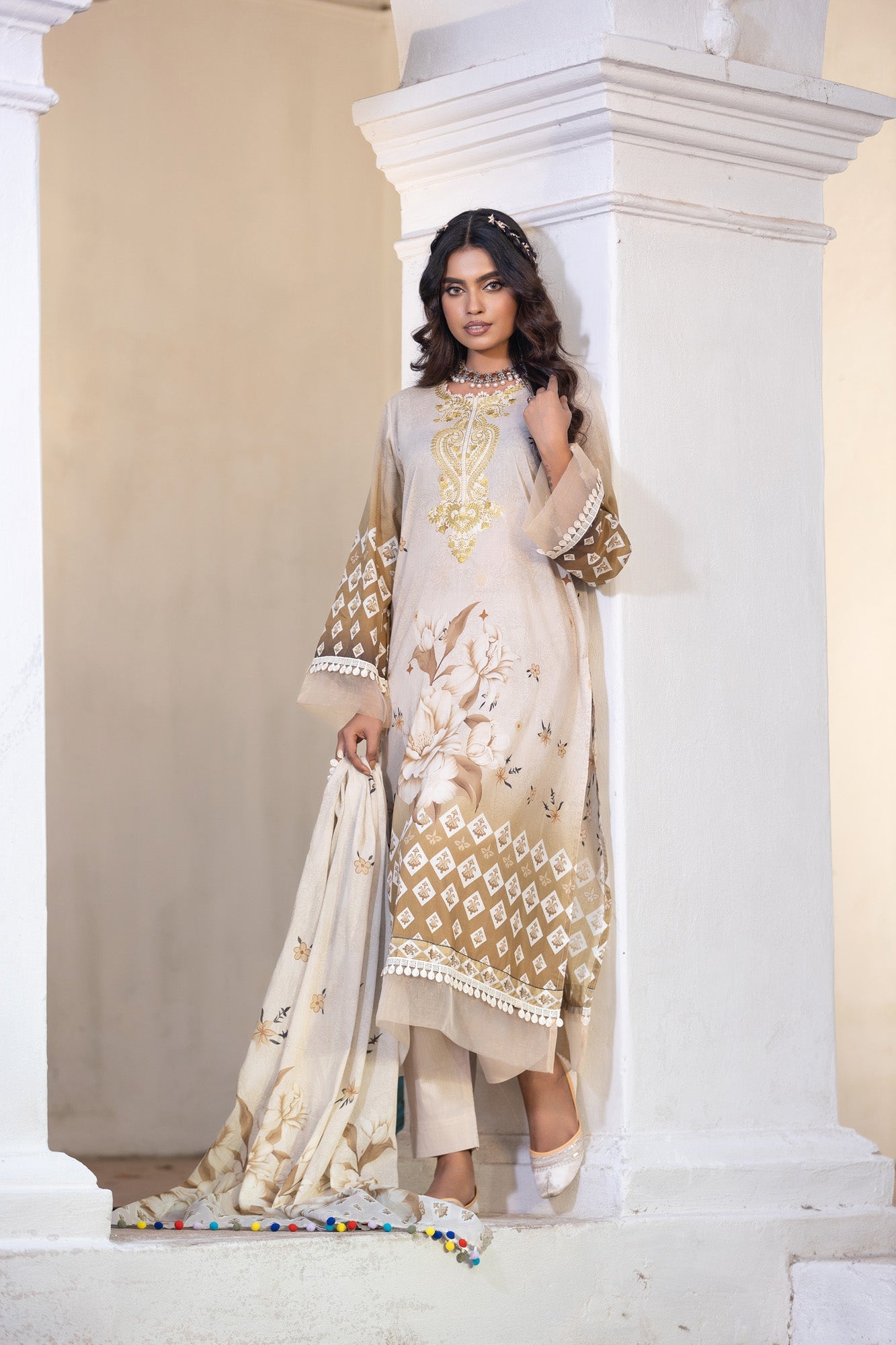 Hania Printed+Embroidered & Sequence Work Lawn Unstitched 3pcs