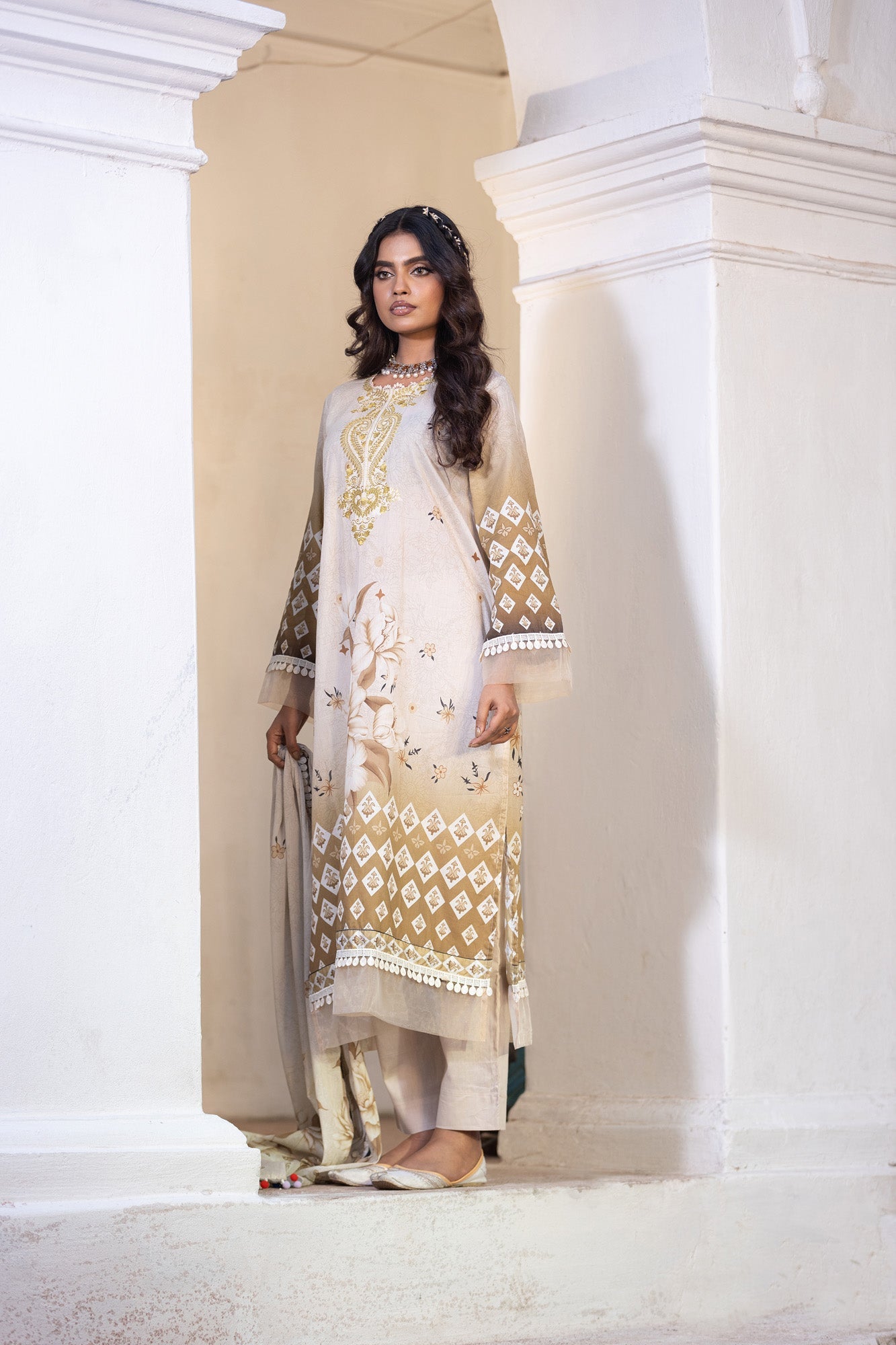 Hania Printed+Embroidered & Sequence Work Lawn Unstitched 3pcs