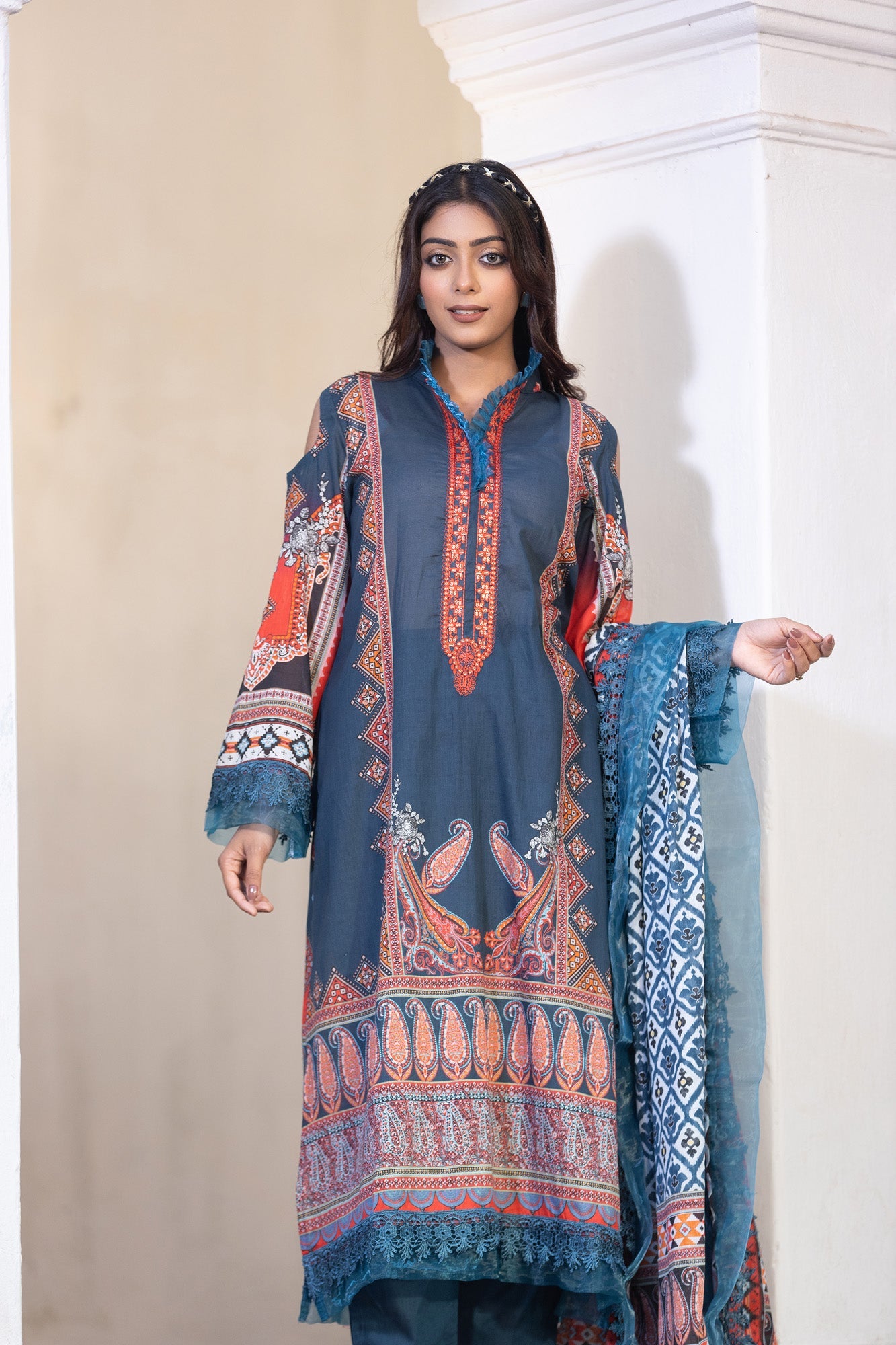 Hania Printed+Embroidered & Sequence Work Lawn Unstitched 3pcs