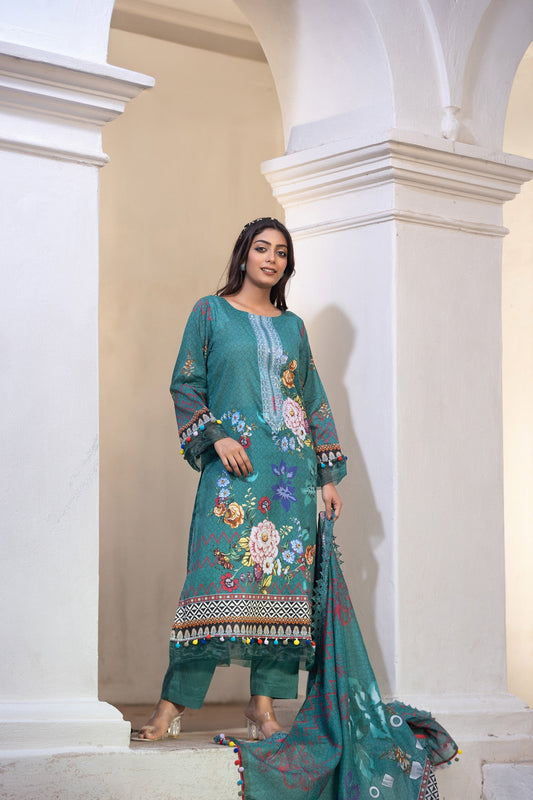 Hania Printed+Embroidered & Sequence Work Lawn Unstitched 3pcs