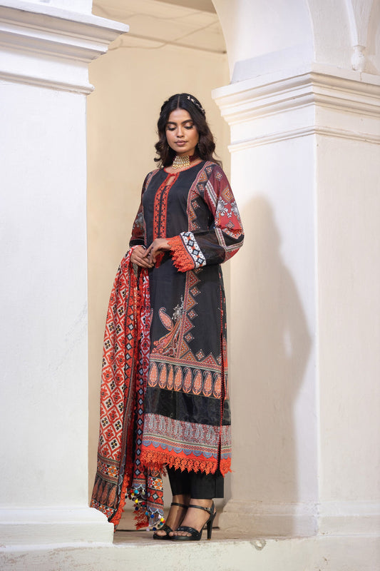 Hania Printed+Embroidered & Sequence Work Lawn Unstitched 3pcs