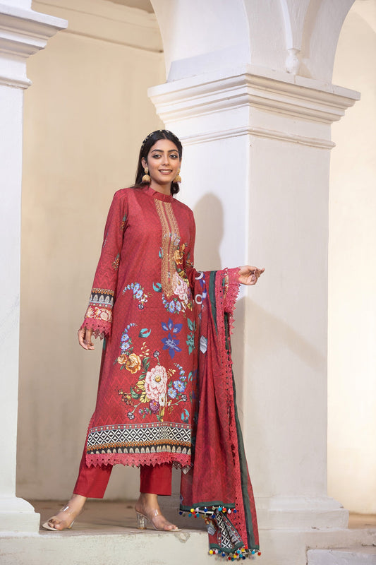 Hania Printed+Embroidered & Sequence Work Lawn Unstitched 3pcs