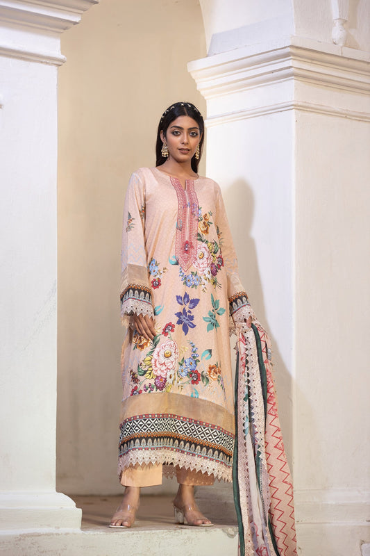 Hania Printed+Embroidered & Sequence Work Lawn Unstitched 3pcs
