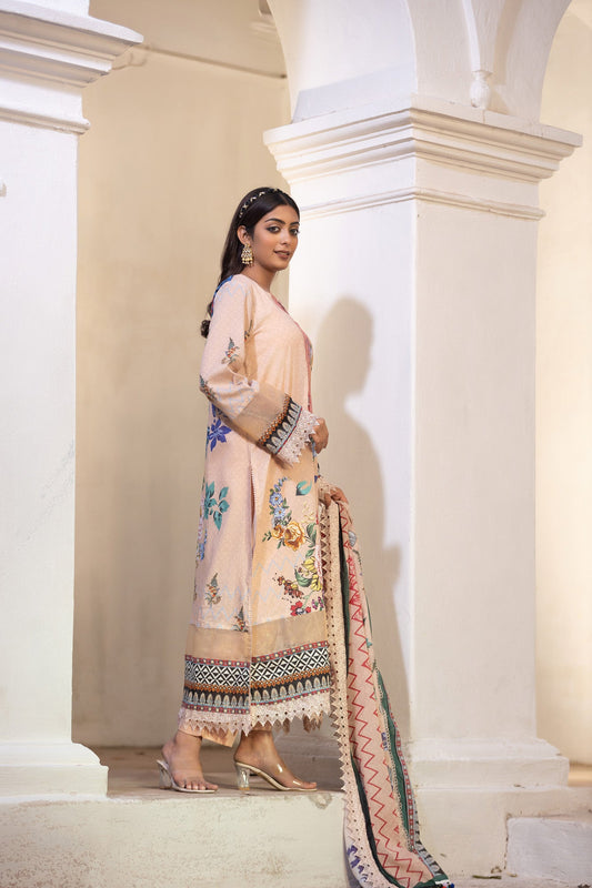Hania Printed+Embroidered & Sequence Work Lawn Unstitched 3pcs