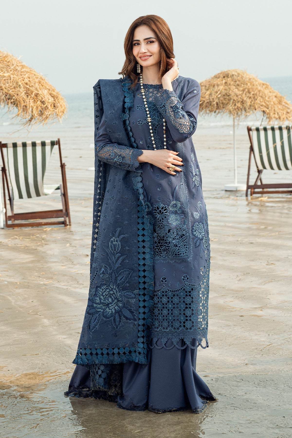Nureh Khuwab Ebroidered & Embellished Swiss Voil Unstitched 3pcs - Jotey