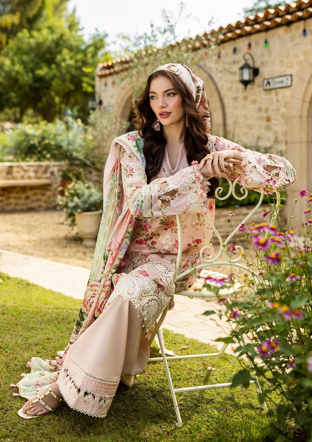 Elaf Print Chikankari Unstitched Lawn 3pcs - Jotey