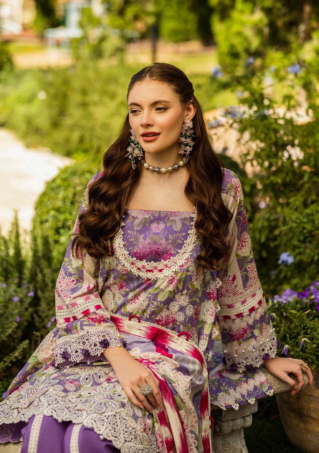 Elaf Print Chikankari Unstitched Lawn 3pcs - Jotey