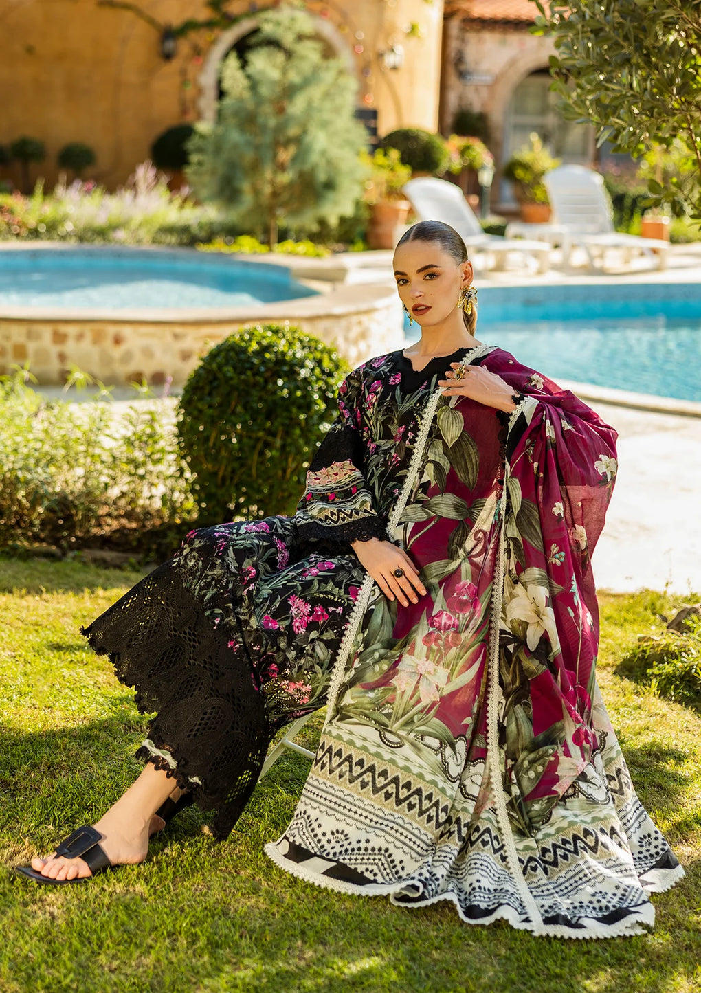 Elaf Print Chikankari Unstitched Lawn 3pcs