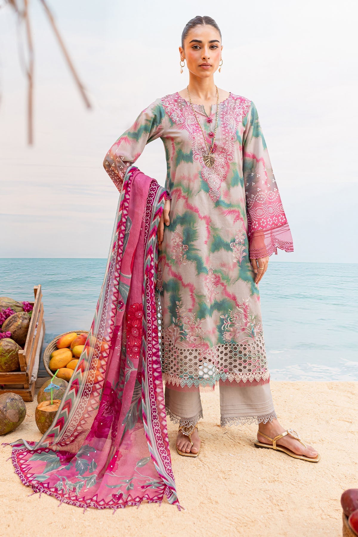 Nureh Gardenia Embroidered  Lawn Unstitched 3pcs - Jotey