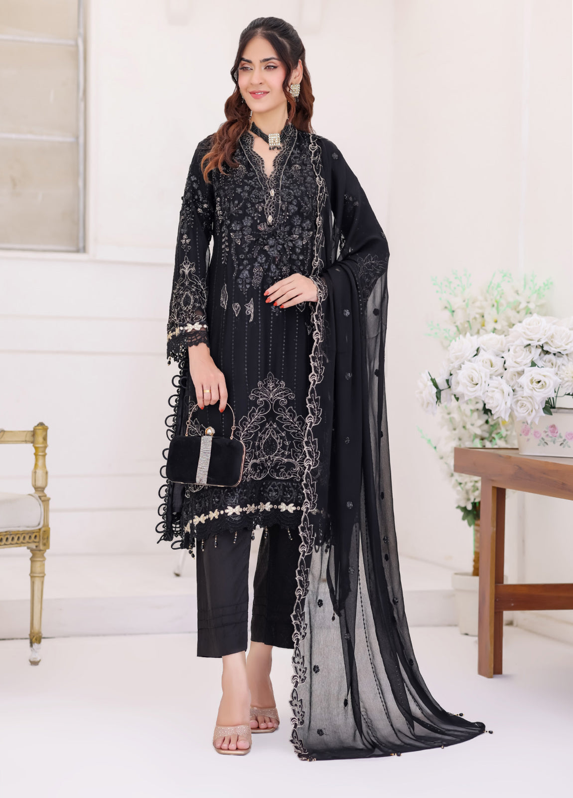 Ghungroo By Bin khalid Embroidered Chiffon Unstitched Three Piece