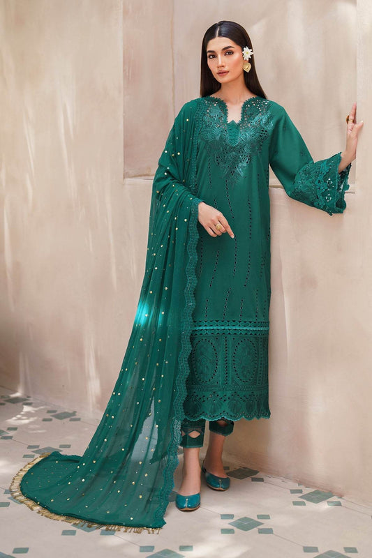 Nureh Dhoop Kinaray Embroidered Chikankari Lawn 3pcs - Jotey