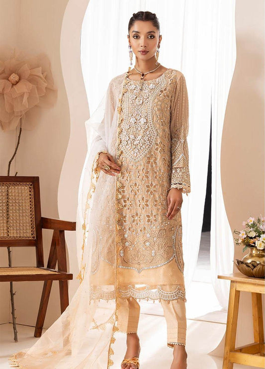Zoya By ZA Clothes Embroidered Chiffon Semi-Stitched 3pcs - Jotey