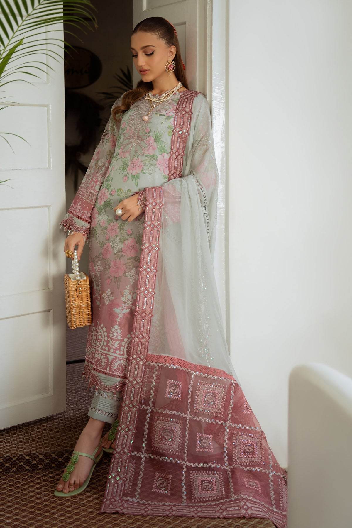 Nureh Maya Swiss Lawn Embroidered Unstitched 3pcs - Jotey