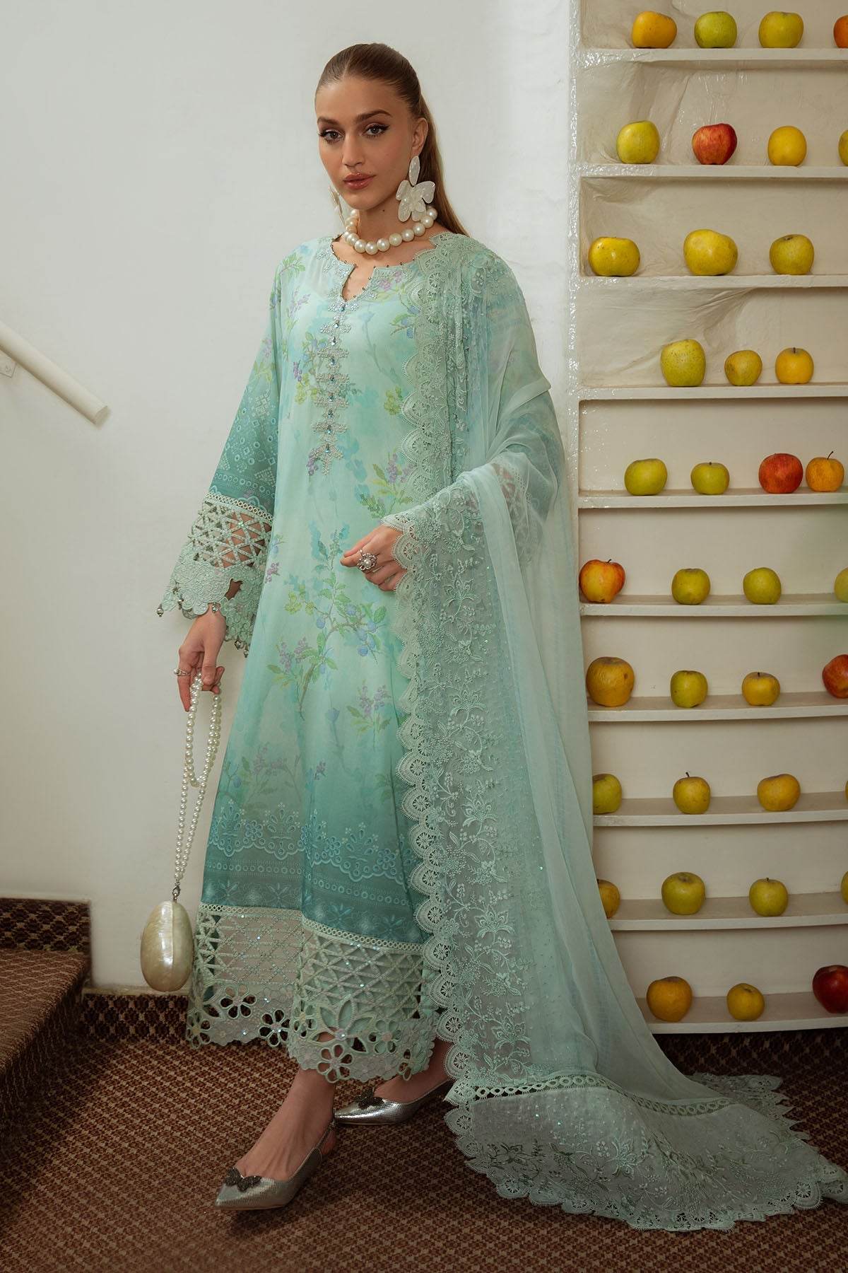 Nureh Maya Swiss Lawn Embroidered Unstitched 3pcs - Jotey