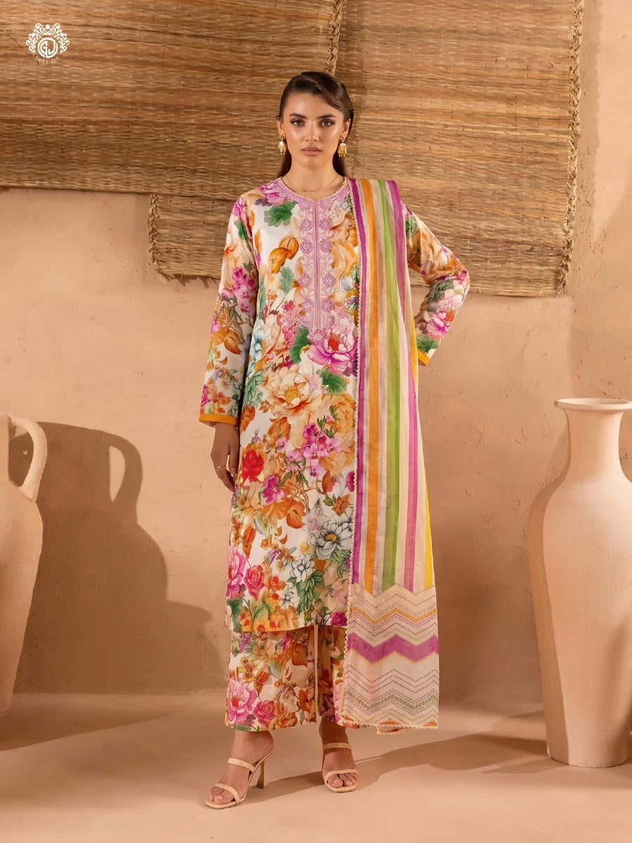 Printkari By Gull Jee Embroidered Digital Printed Lawn Unstitched 3Pcs