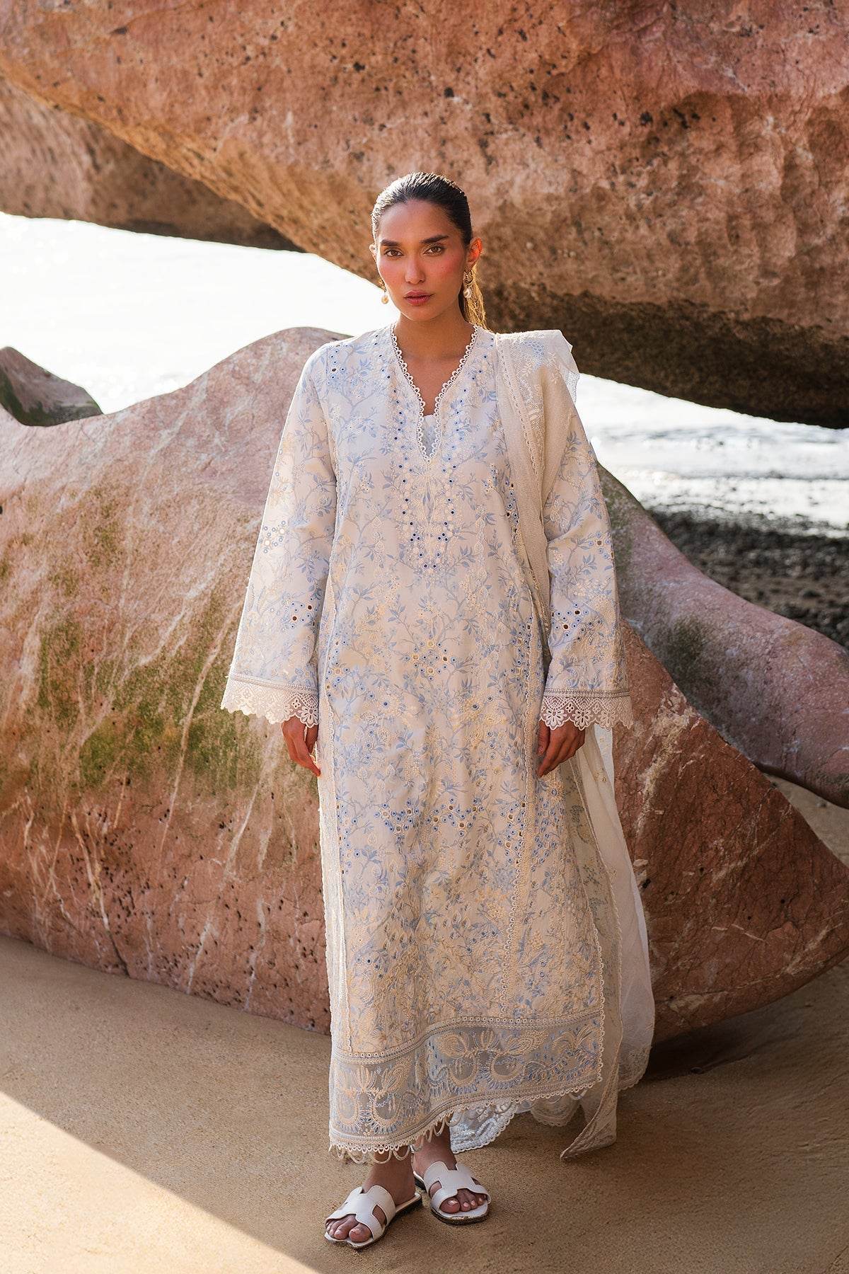 AFROZEH Endless Summer'25 Embroidered Printed Lawn 3pcs - Jotey