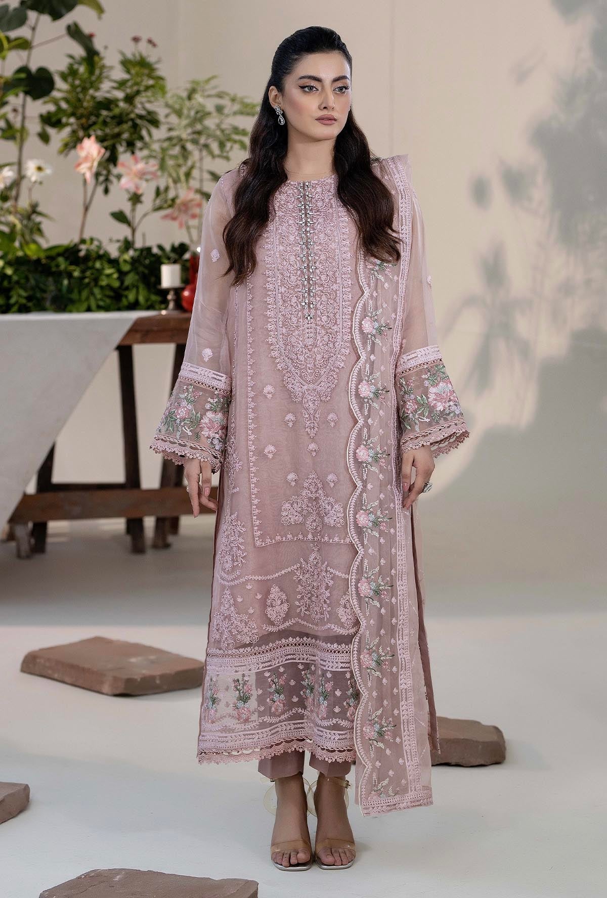 Roshnai By ZA Clothes Embroidered Semi-Stitched Organza 3pcs