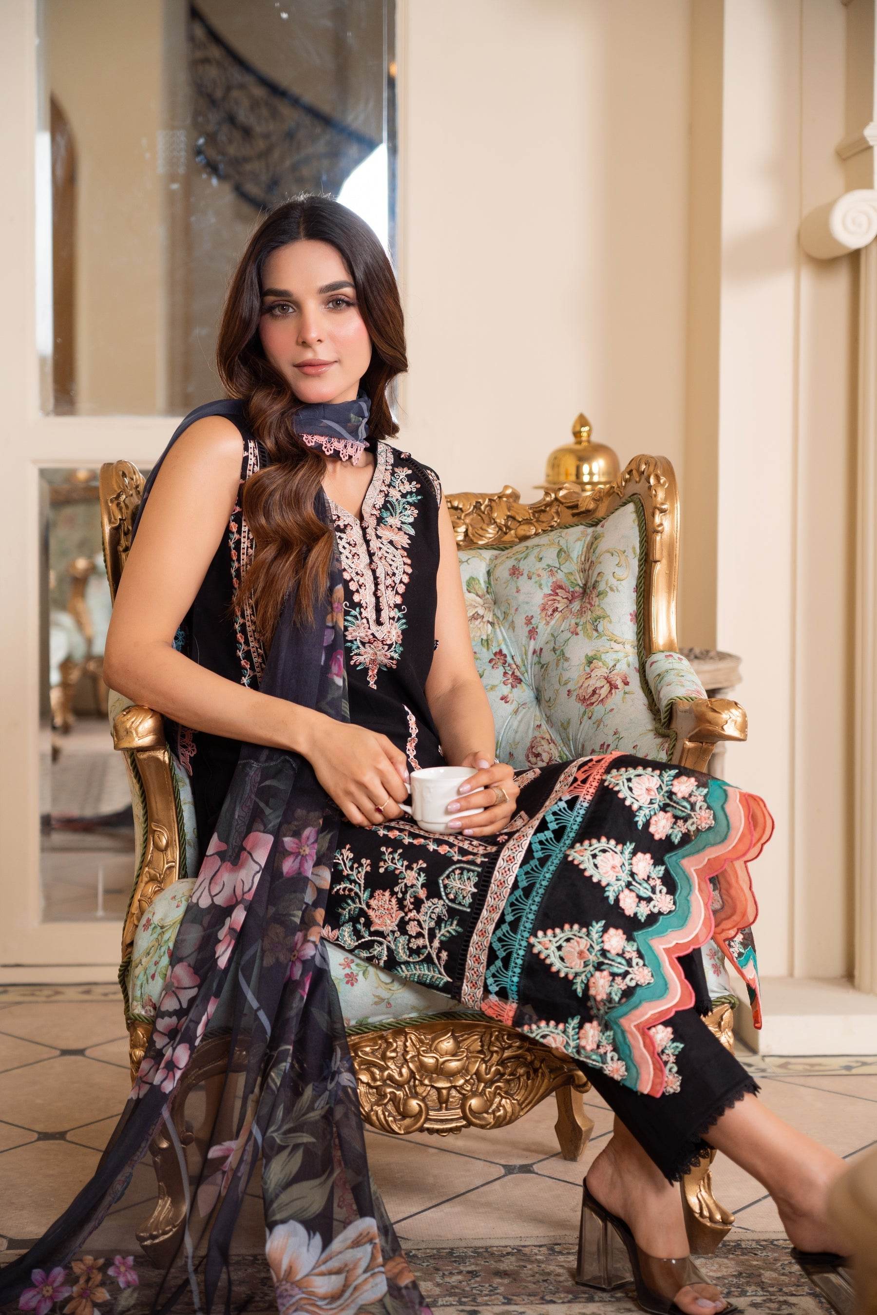 Atiya Irfan Preet Vol-02 Embroidered Unstitched Lawn 3pcs - Jotey