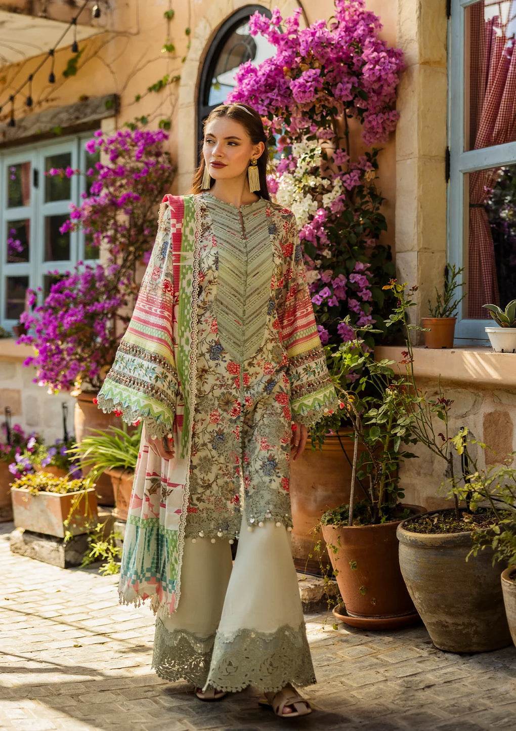 Elaf Print Chikankari Unstitched Lawn 3pcs - Jotey