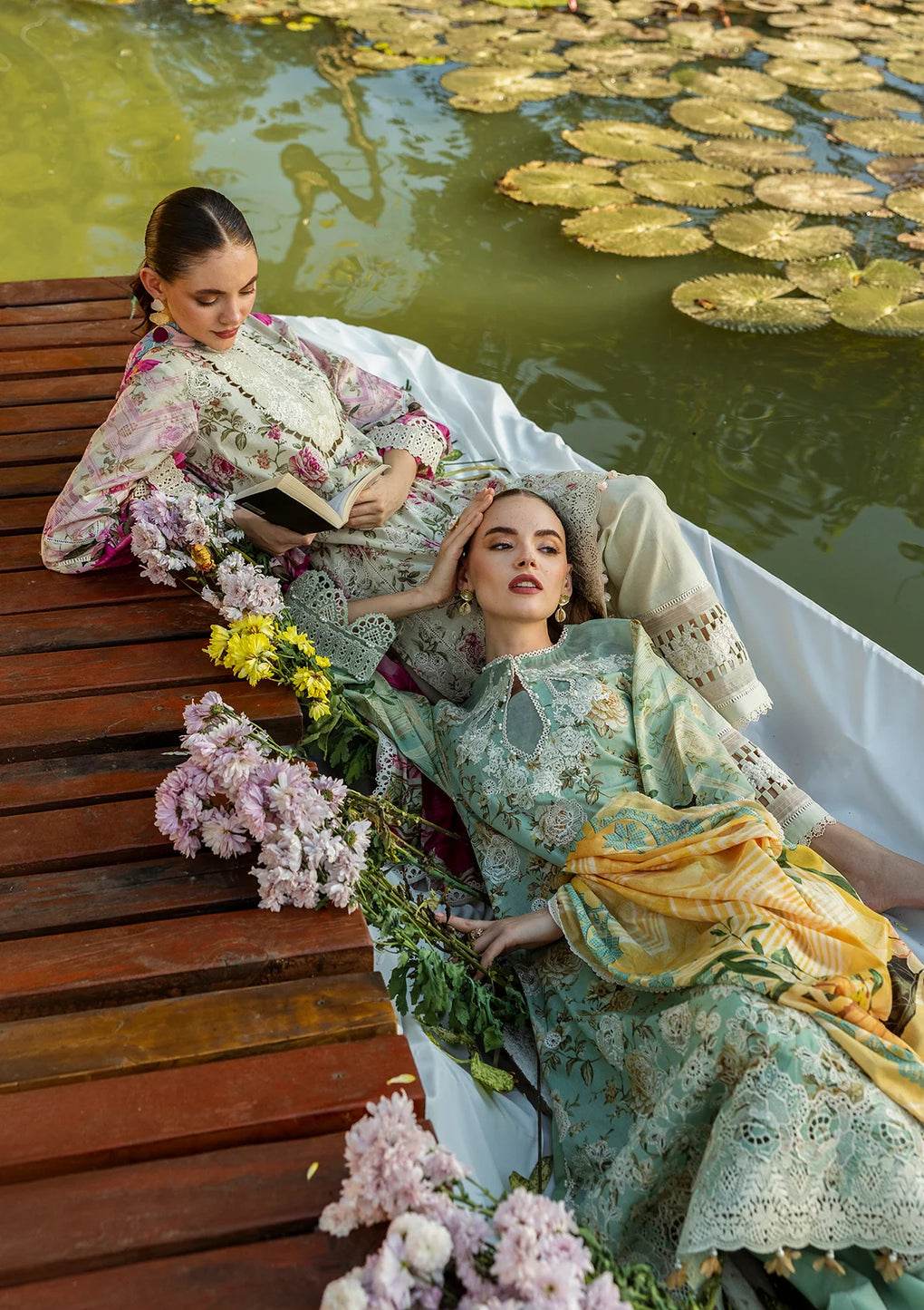 Elaf Print Chikankari Unstitched Lawn 3pcs - Jotey