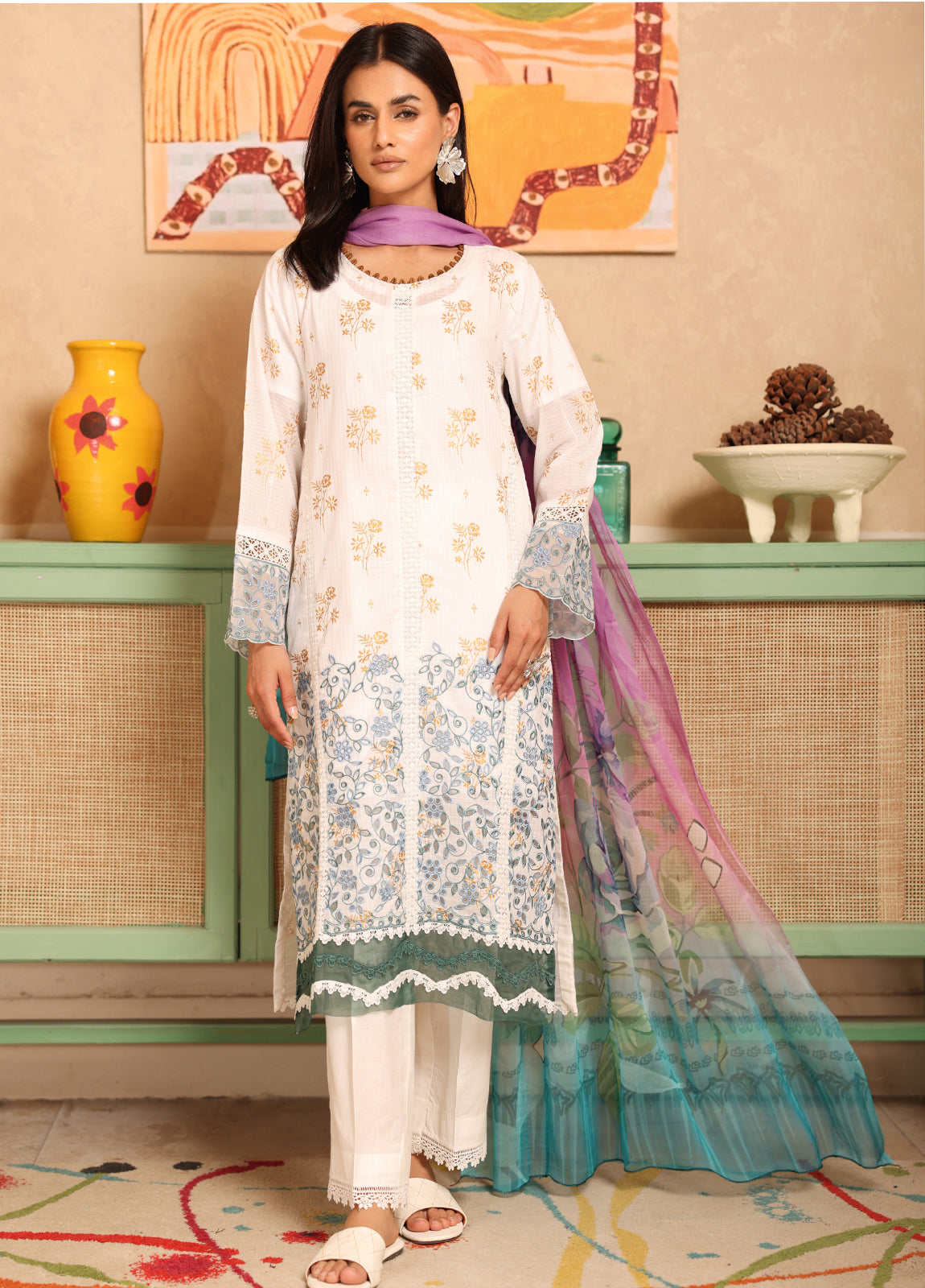 Milhaan By Johra Embroidered Chikankari & Gold Printed Lawn Unstitched 3Pcs