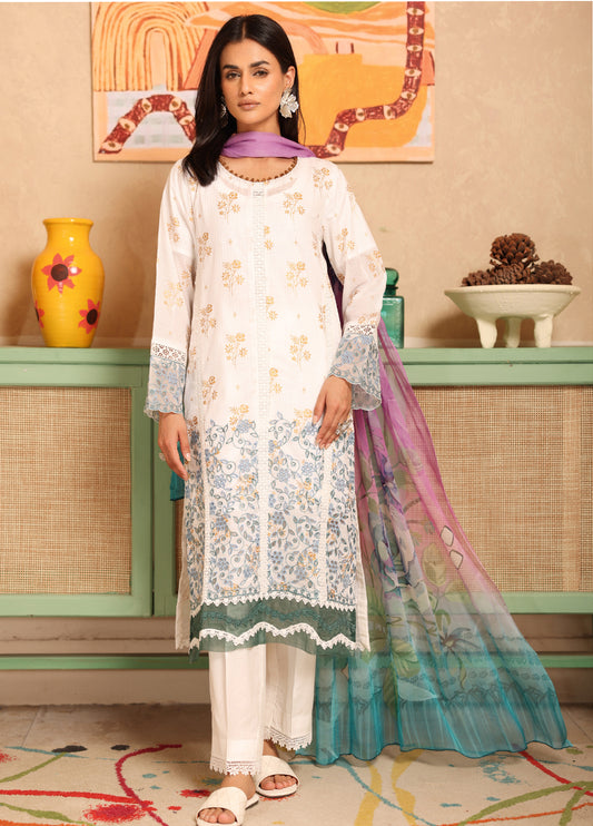 Milhaan By Johra Embroidered Chikankari & Gold Printed Lawn Unstitched 3Pcs