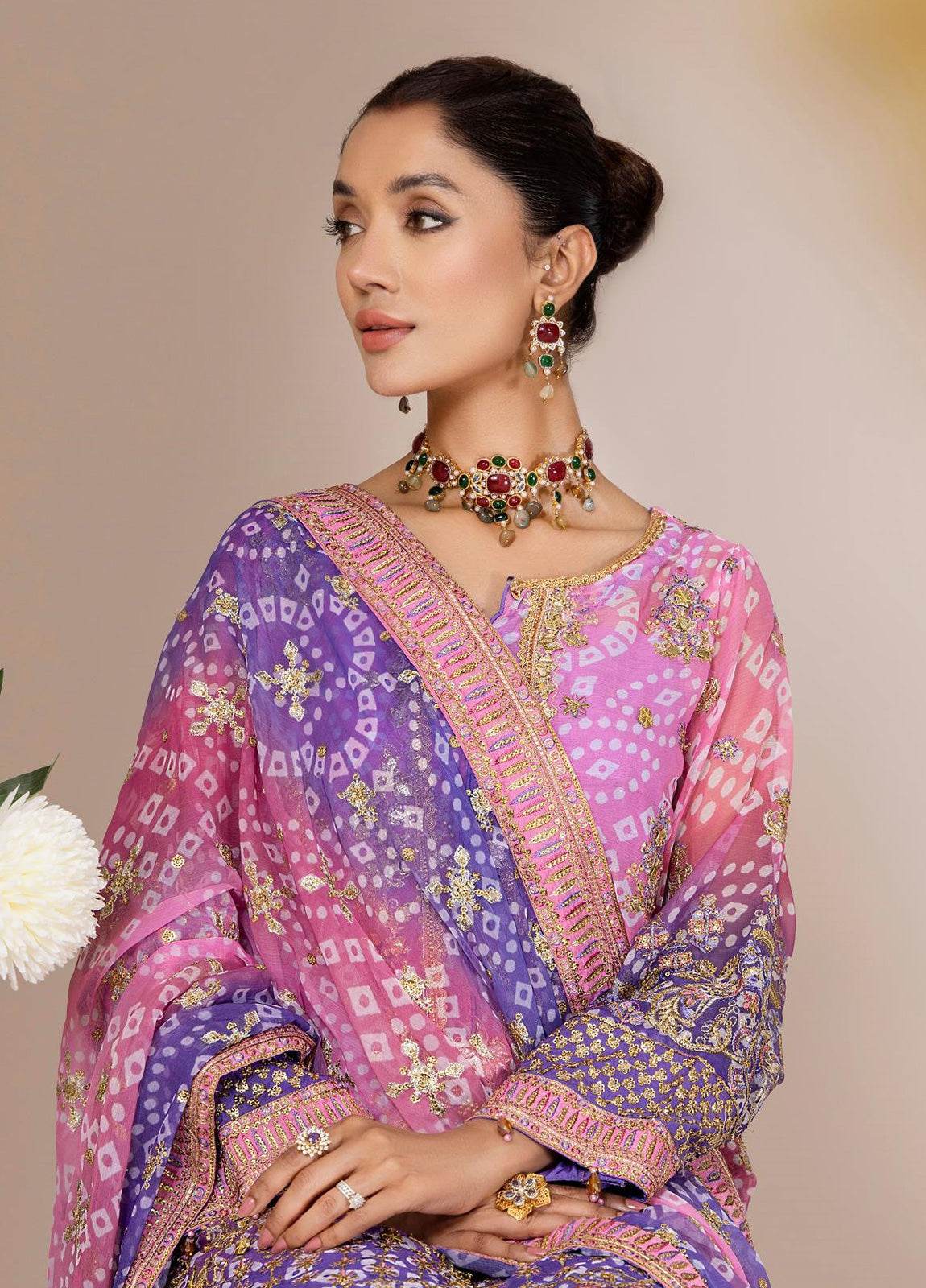 Nova By ZA Clothes Embroidered Chiffon Semi-Stitched 3pcs - Jotey