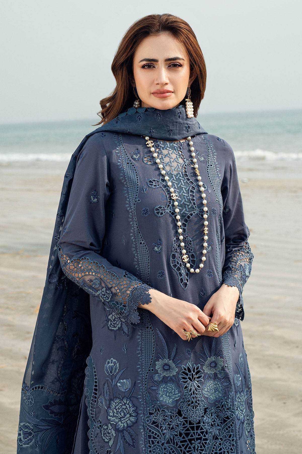 Nureh Khuwab Ebroidered & Embellished Swiss Voil Unstitched 3pcs - Jotey