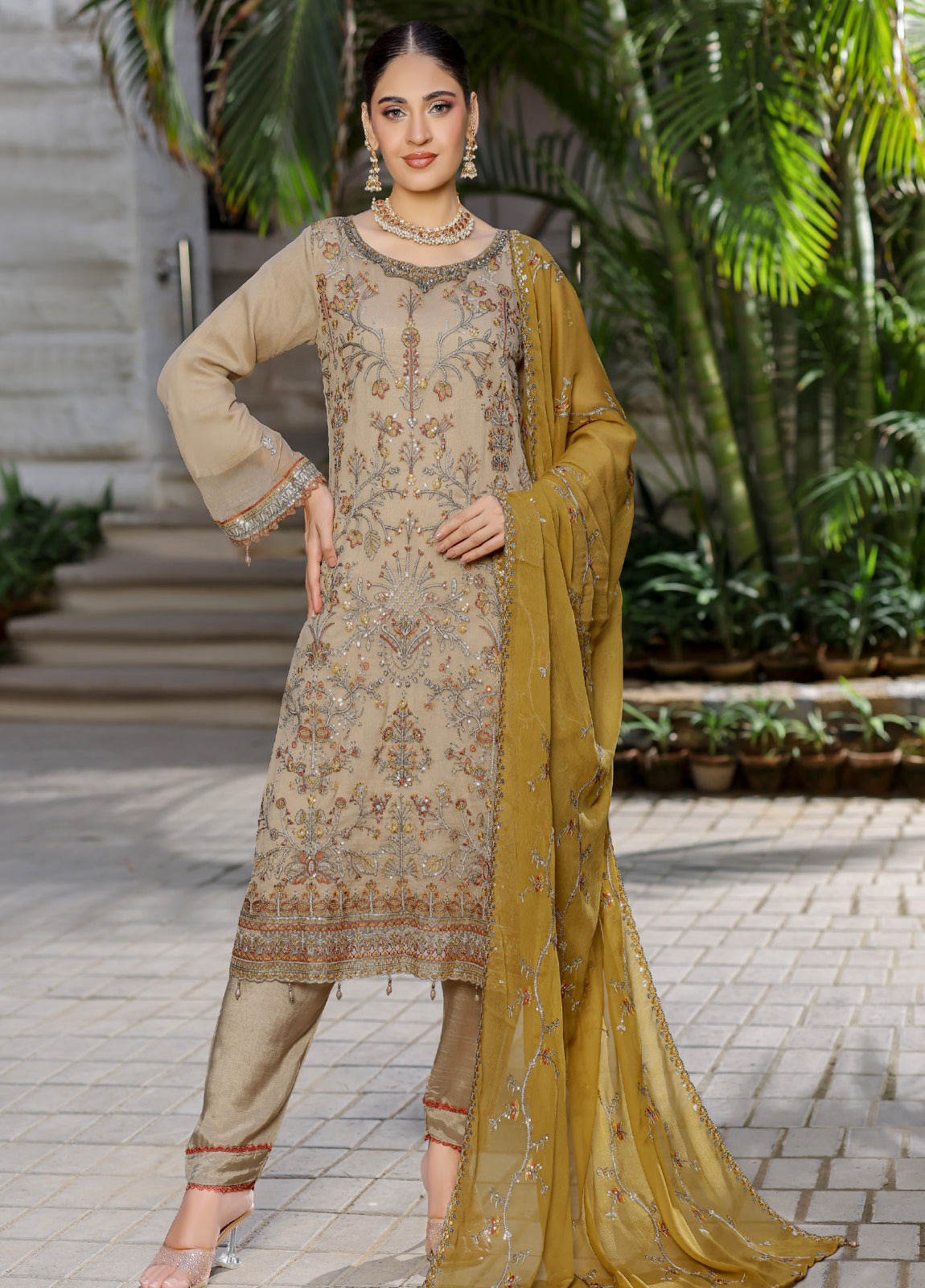 Mushk By Bin khalid Embroidered Fancy Chiffon Unstitched Three Piece