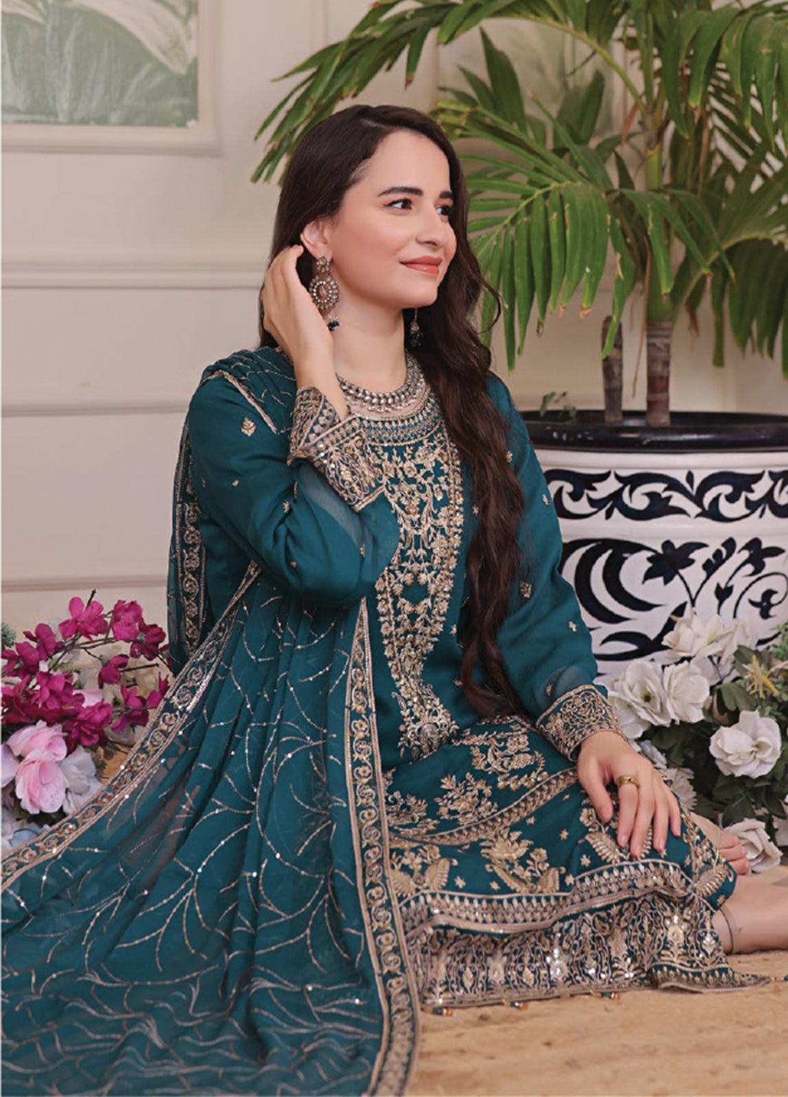 Nura Luxury Embroidered Chiffon Semi-Stitched 3pcs