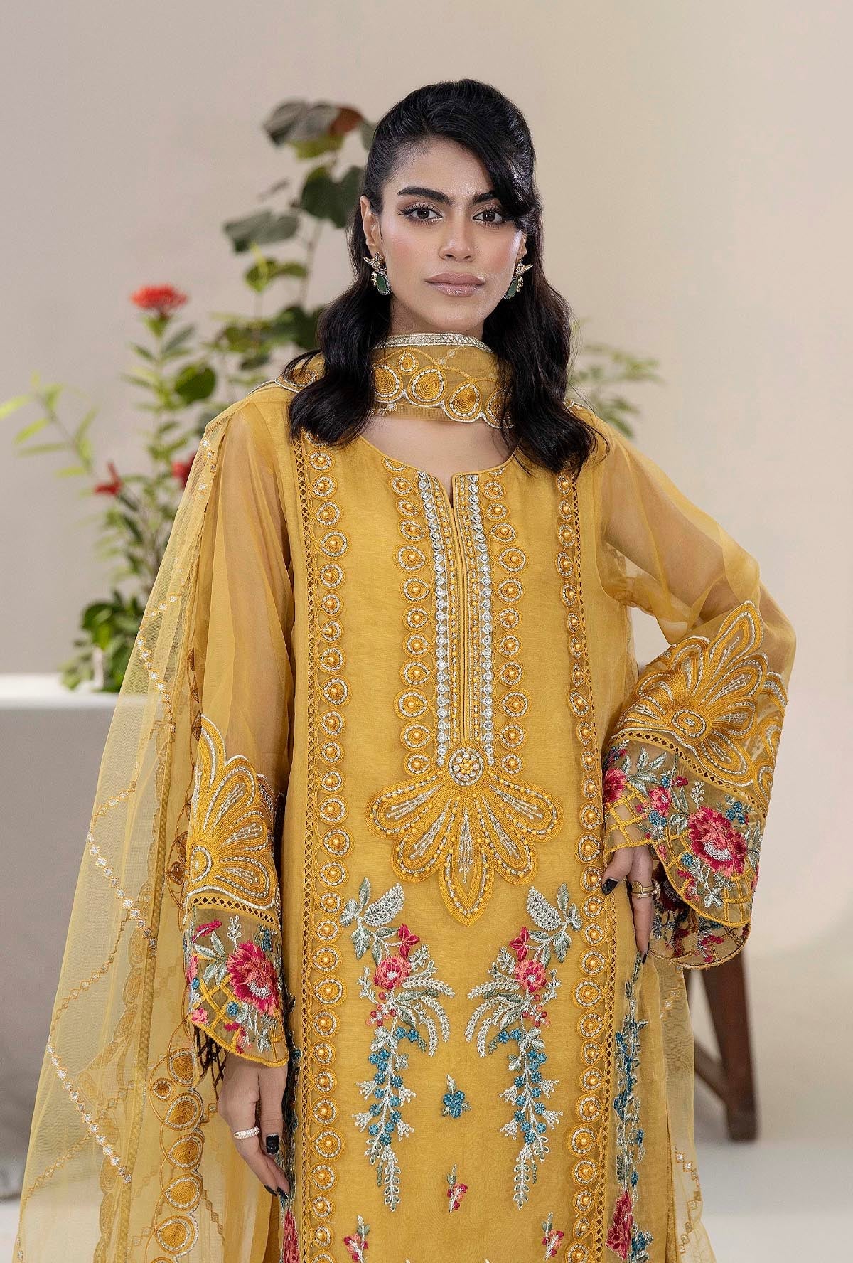 Raahi By ZA Clothes Embroidered Semi-Stitched Organza 3pcs