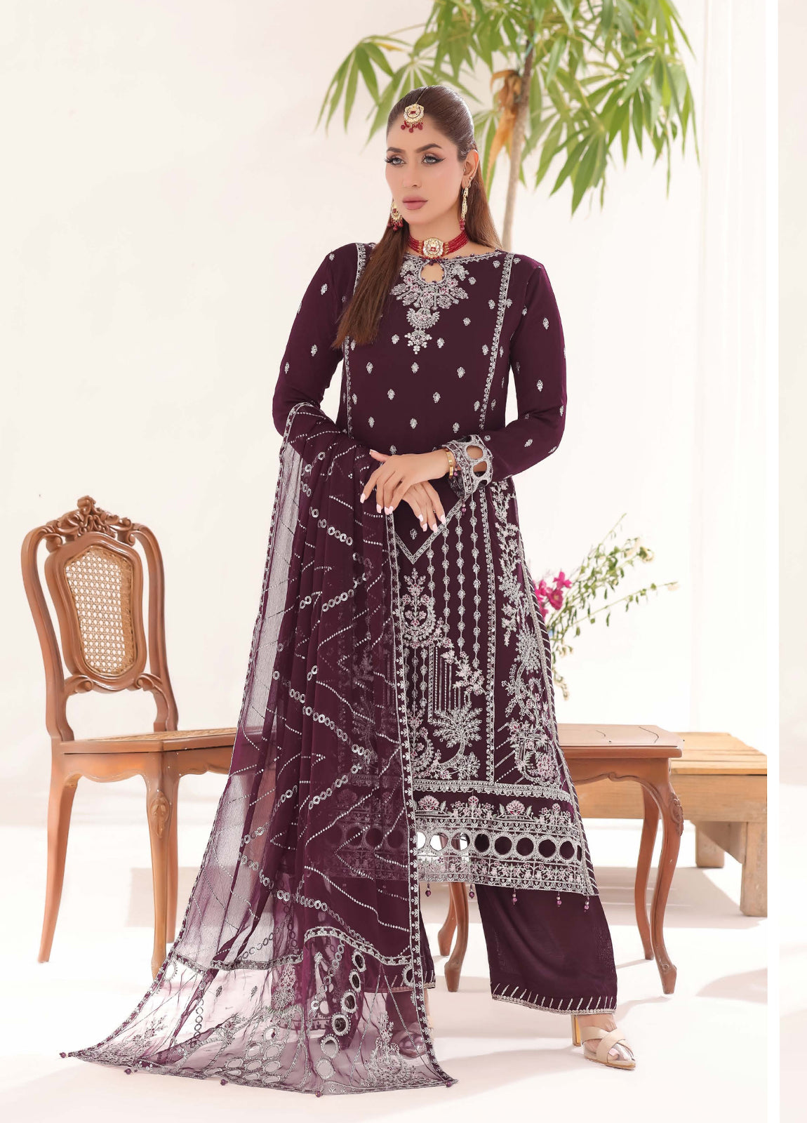 Sahiba By Bin khalid Embroidered Fancy Chiffon Unstitched Three Piece