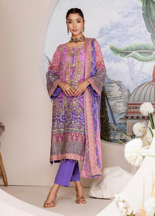 Nova By ZA Clothes Embroidered Chiffon Semi-Stitched 3pcs - Jotey