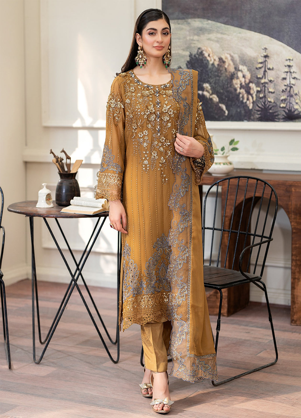 Tabassum By ZA Clothes Embroidered Chiffon Semi-Stitched 3pcs