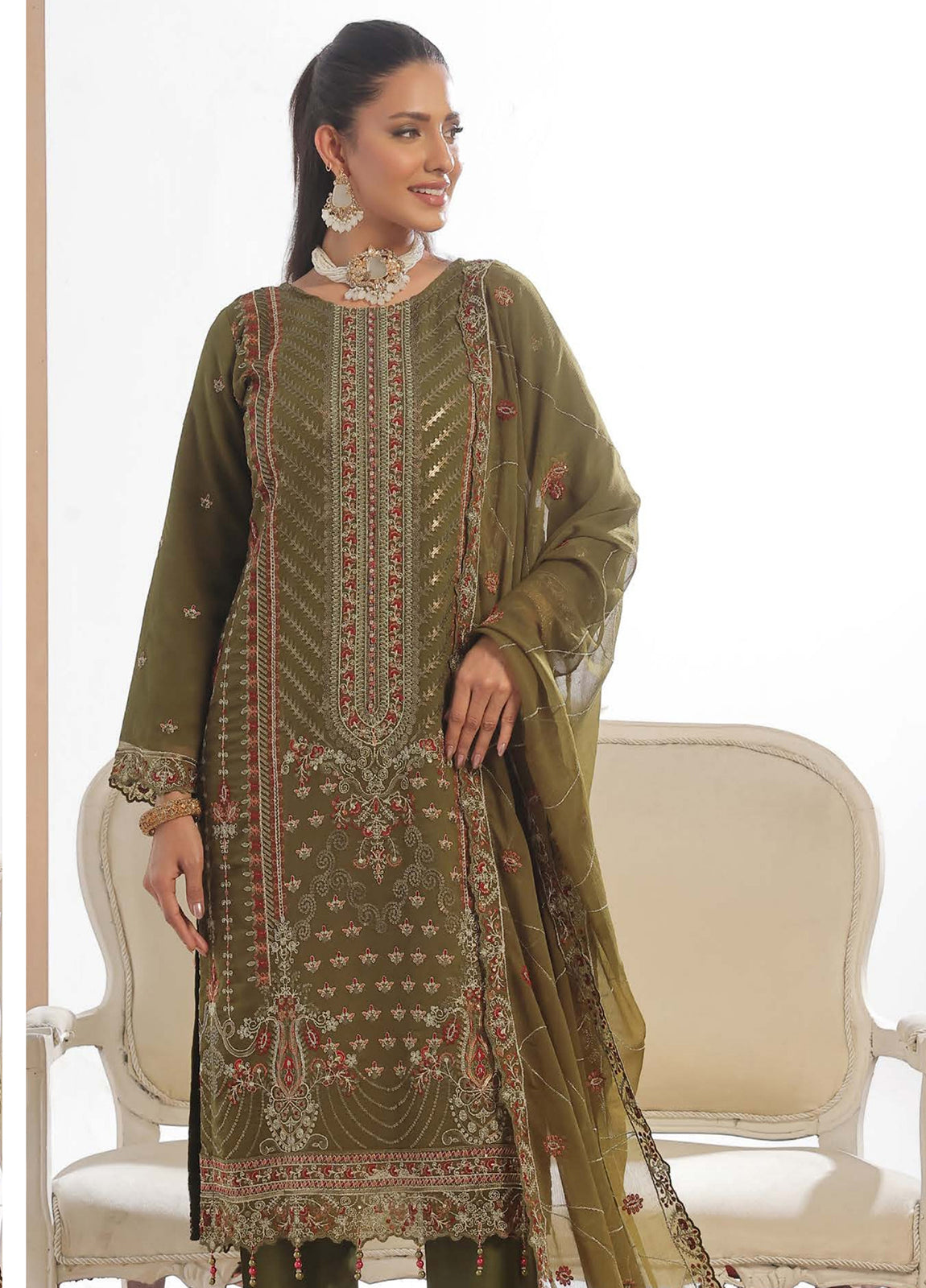 Darshan By Bin Hameed Luxury Embroidered Chiffon Semi-Stitched 3 Piece